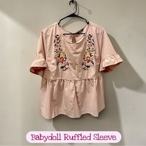 Floral Embroidered Babydoll Top